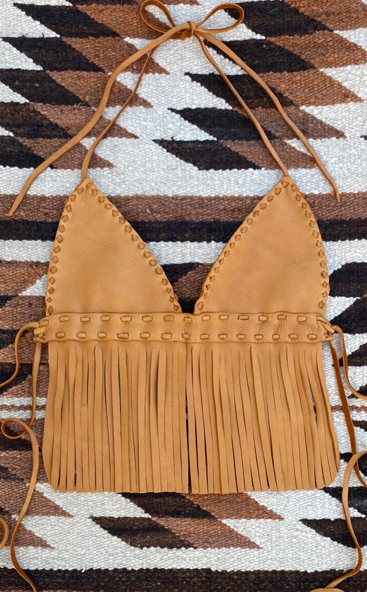 Leather Fringe Halter Top