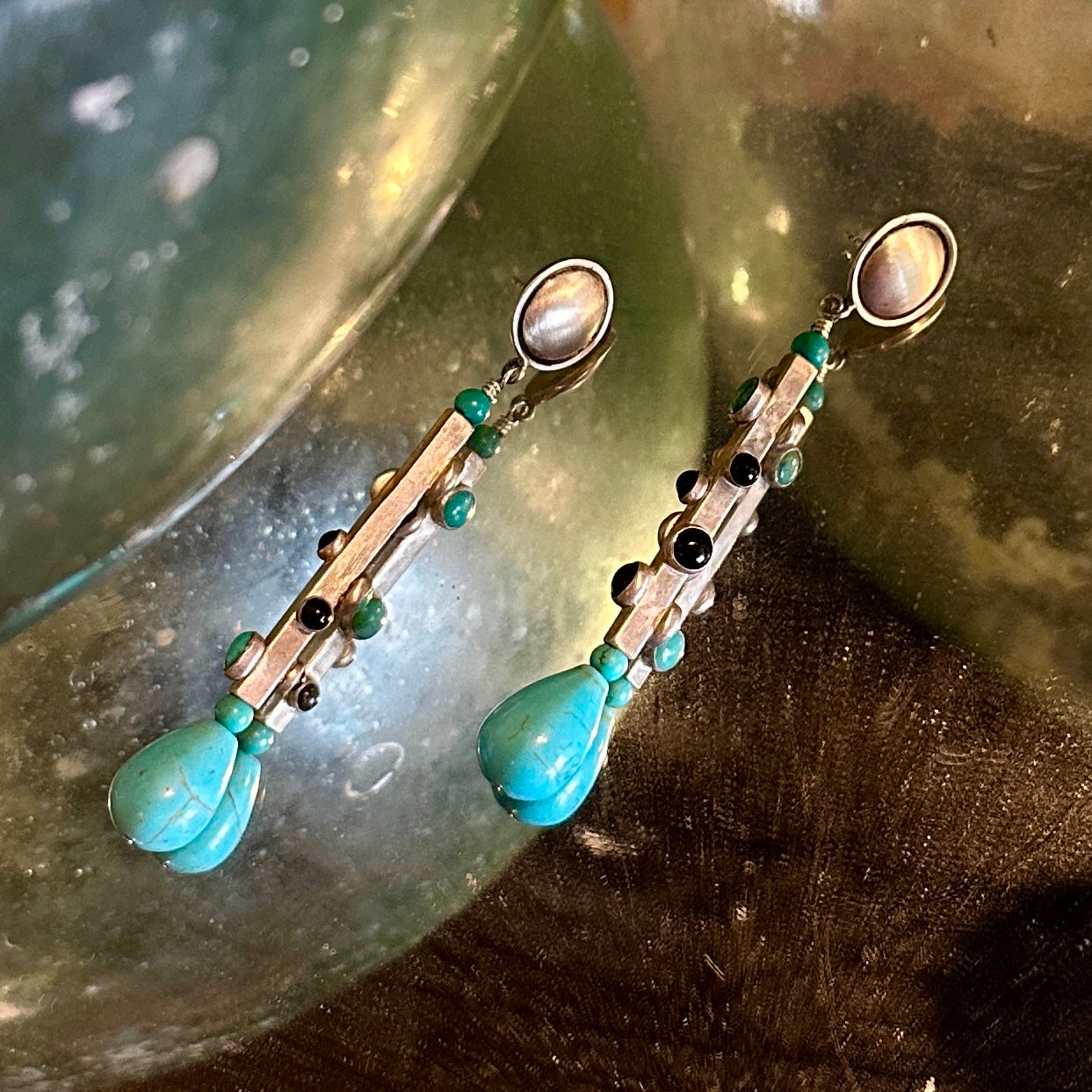 FLK # 461 Long Tubes W/Turquoise and Onyx Earrings