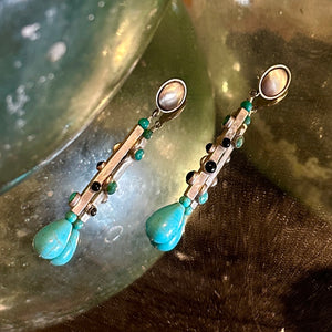 FLK # 461 Long Tubes W/Turquoise and Onyx Earrings