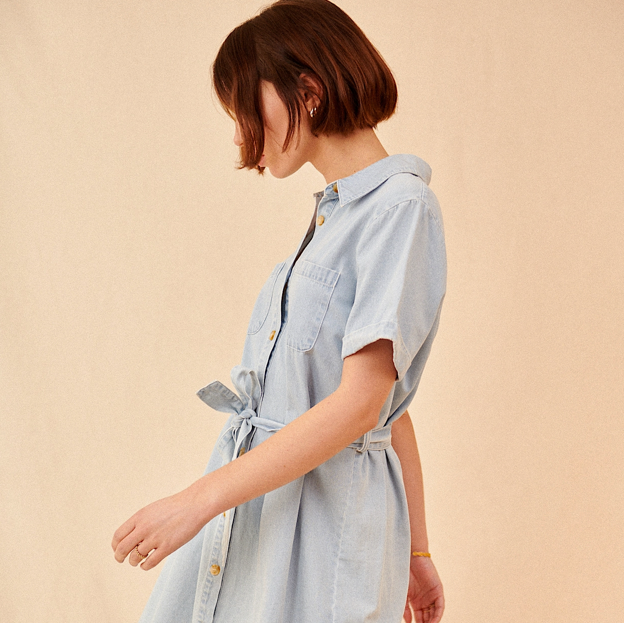 Short Sleeve Chambray Dress