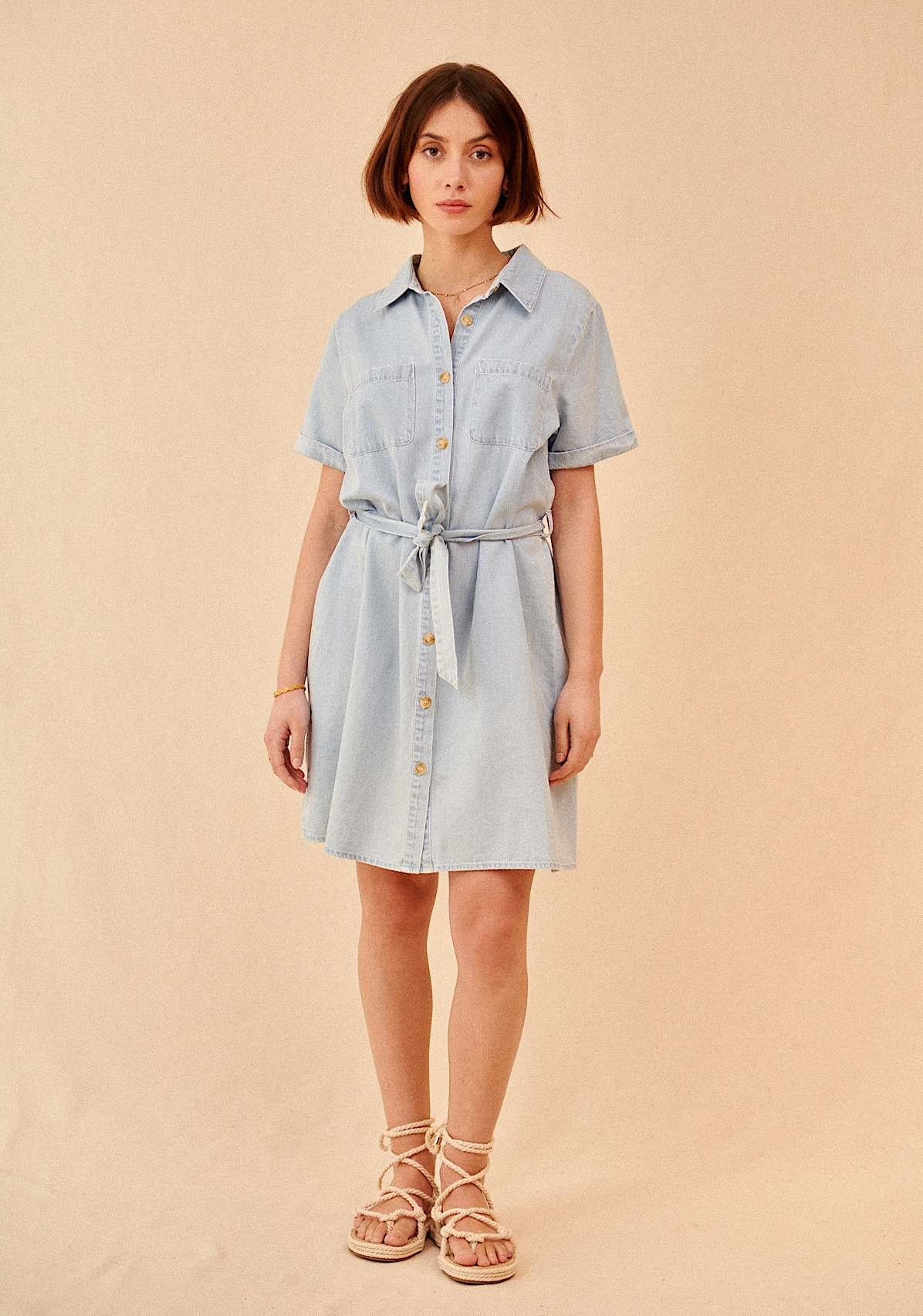 Short Sleeve Chambray Dress