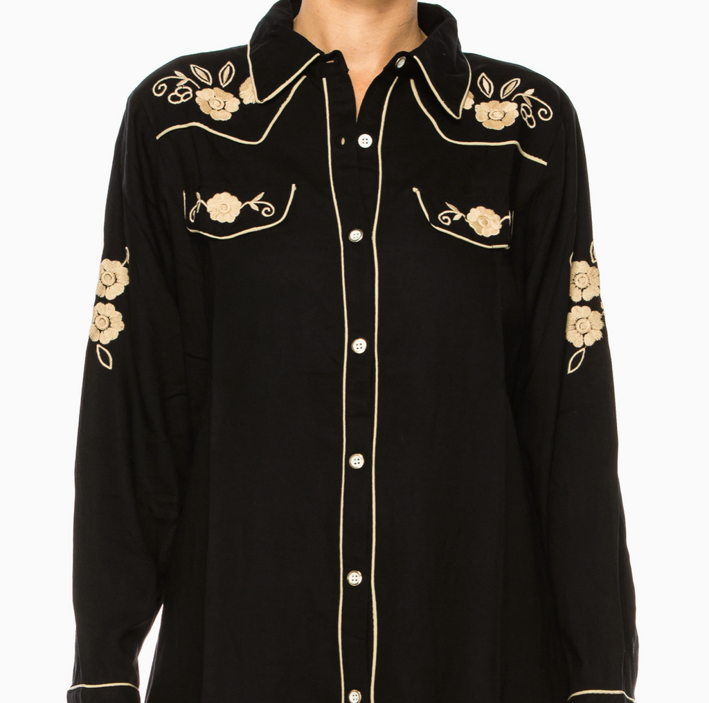 Embroidered Western Shirt - Black