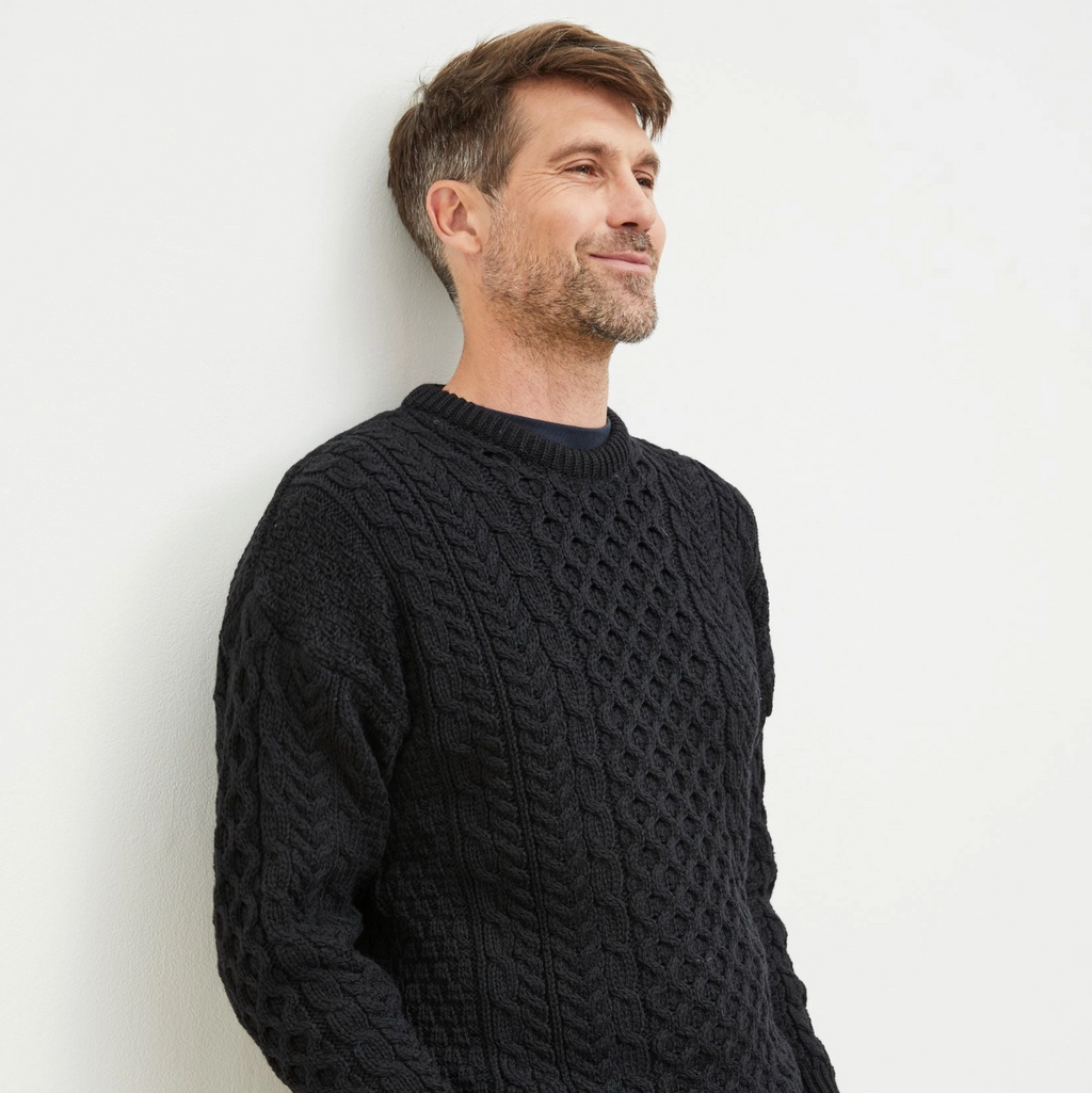 Inisheer Aran Crewneck Sweater -Black