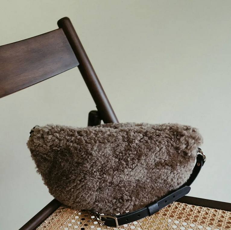 YBH Black Shearling Sling - Mushroom