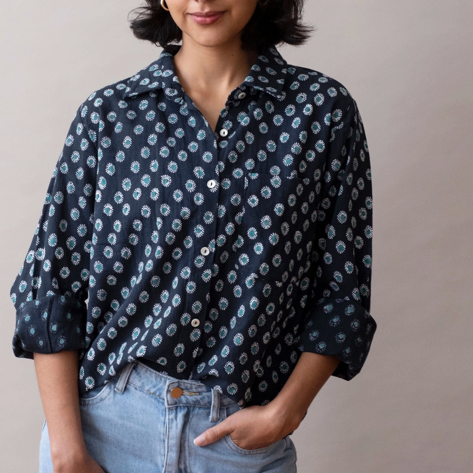 Pali Block Print Top - Navy