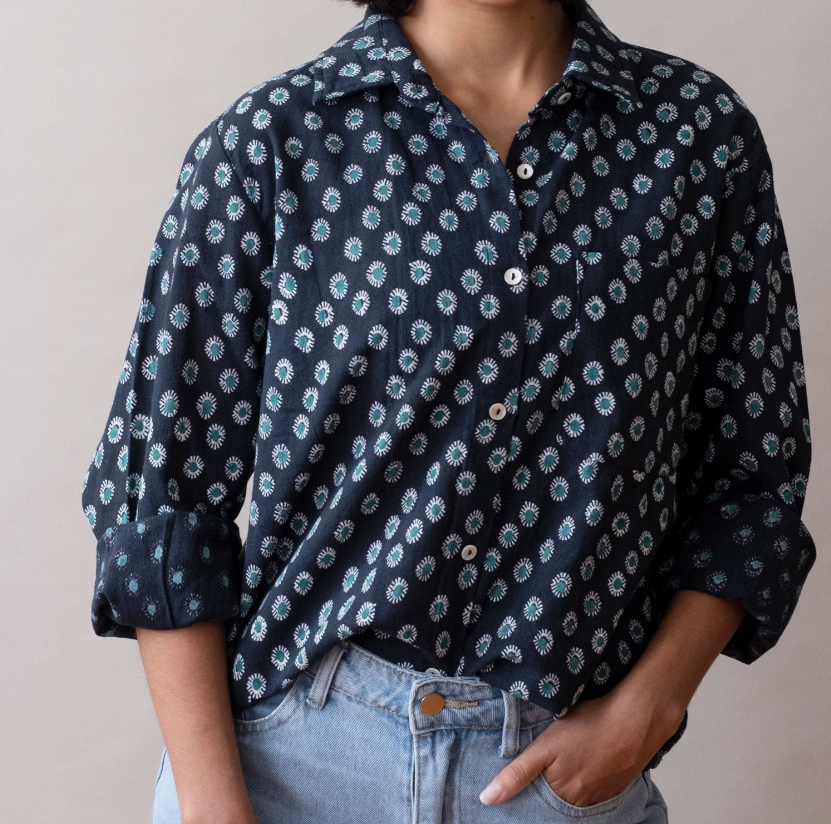 Pali Block Print Top - Navy