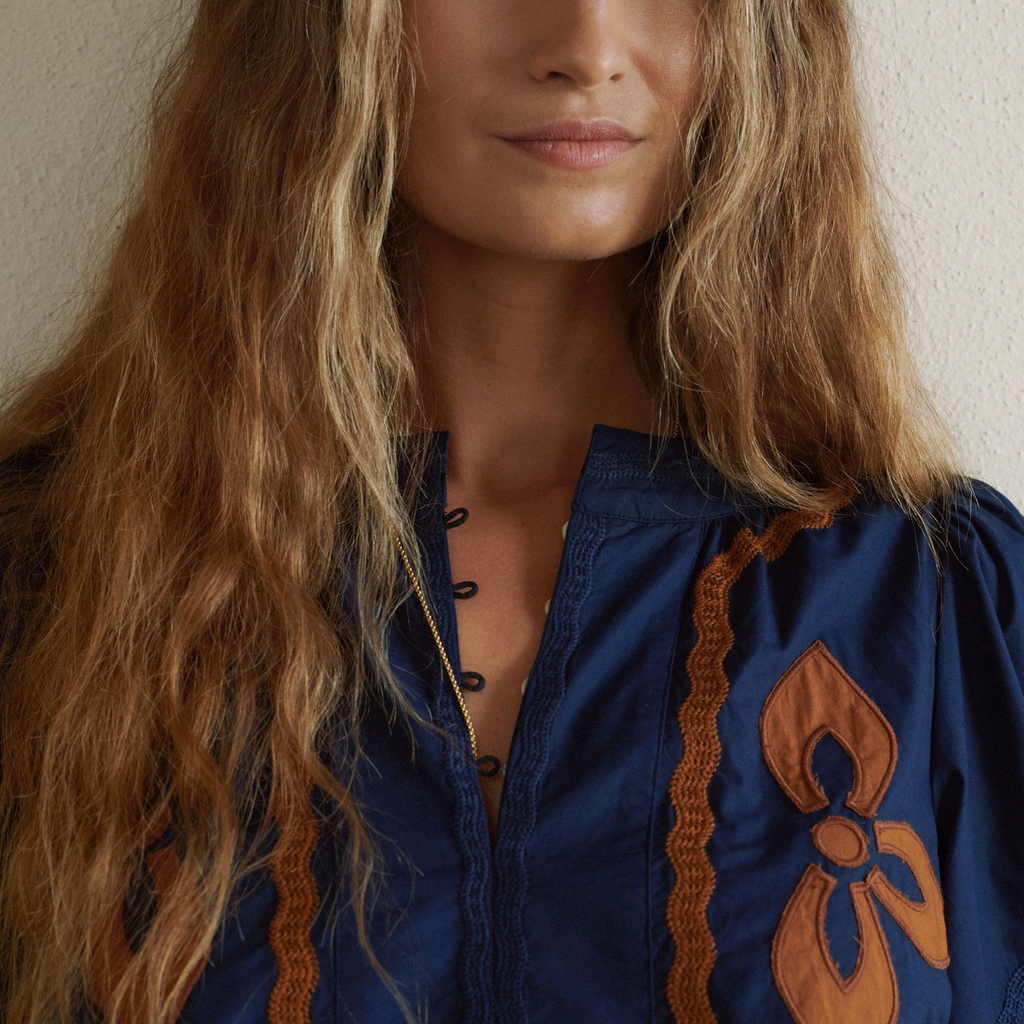 Susan Embroidered Dress - Navy