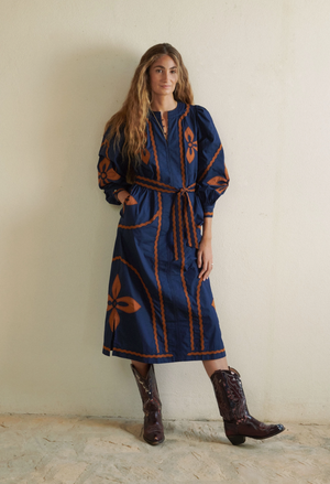 Susan Embroidered Dress - Navy
