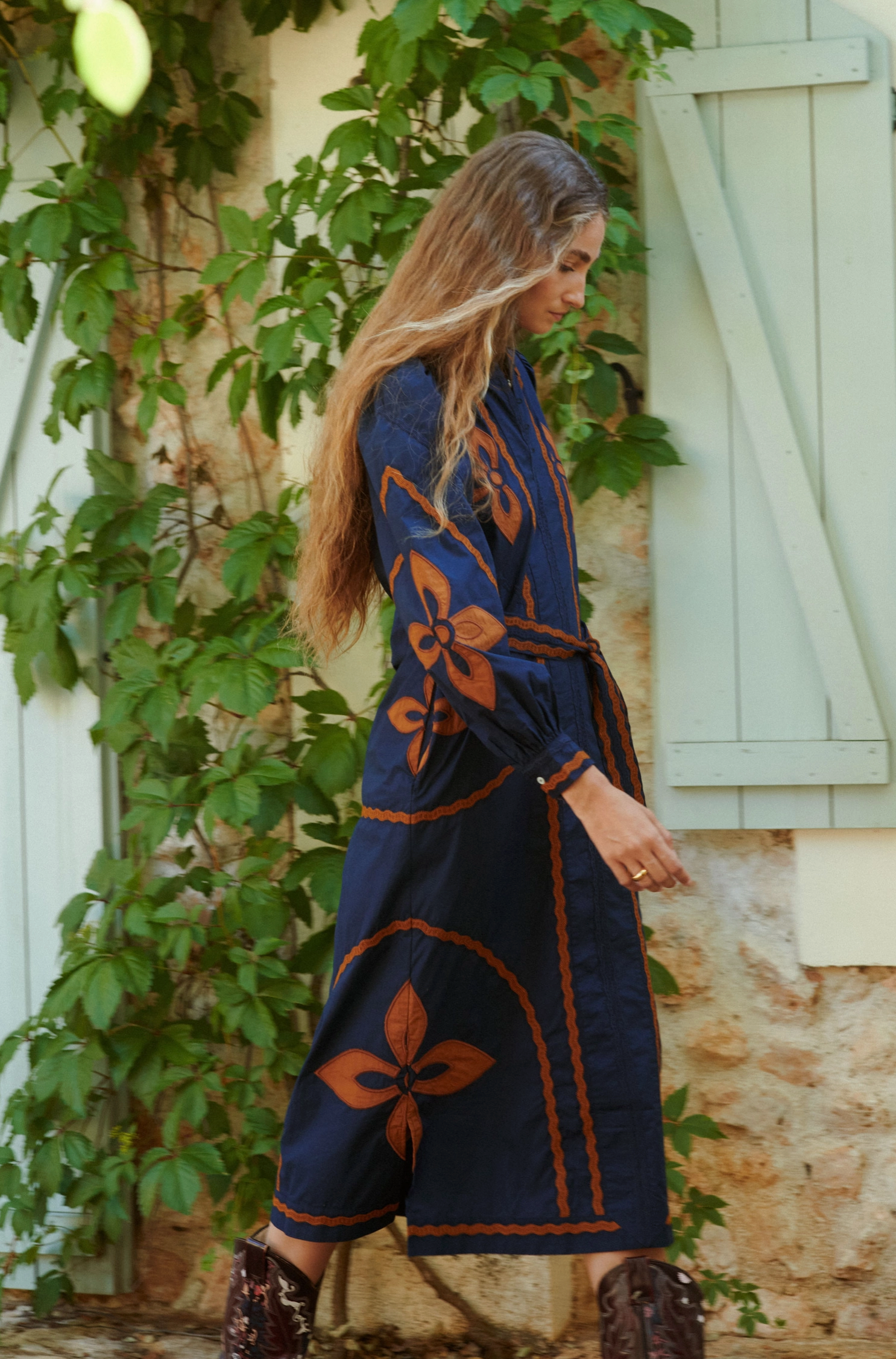 Susan Embroidered Dress - Navy
