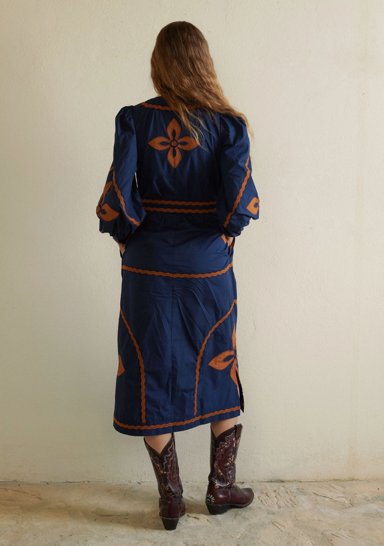 Susan Embroidered Dress - Navy