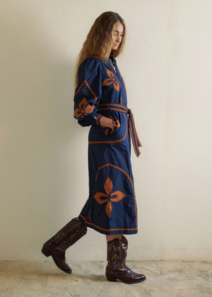 Susan Embroidered Dress - Navy