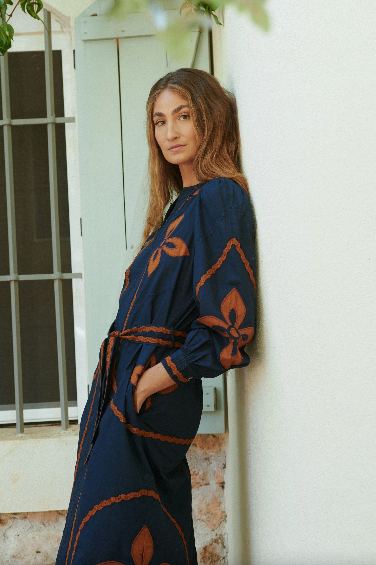 Susan Embroidered Dress - Navy