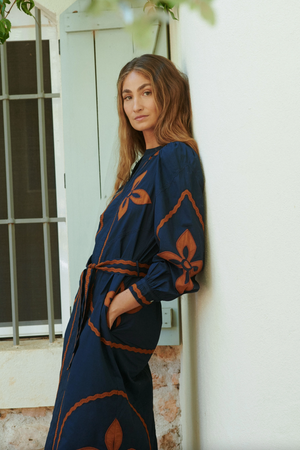 Susan Embroidered Dress - Navy