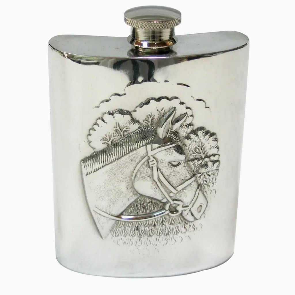 English Pewter Horse Flask