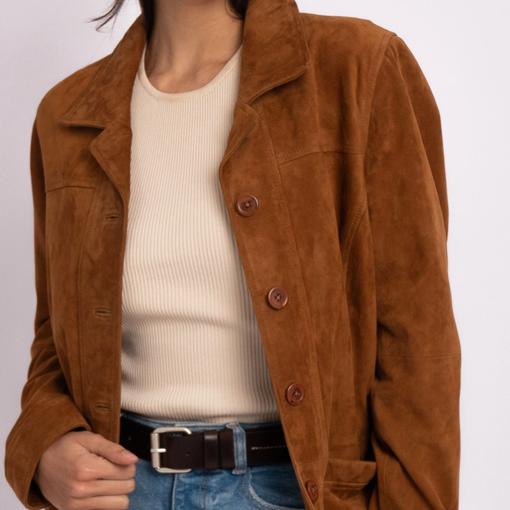 Candia Suede Mid Length Jacket - Cognac