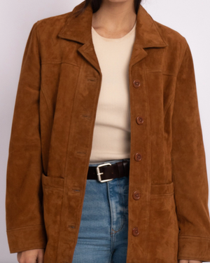 Candia Suede Mid Length Jacket - Cognac