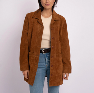 Candia Suede Mid Length Jacket - Cognac