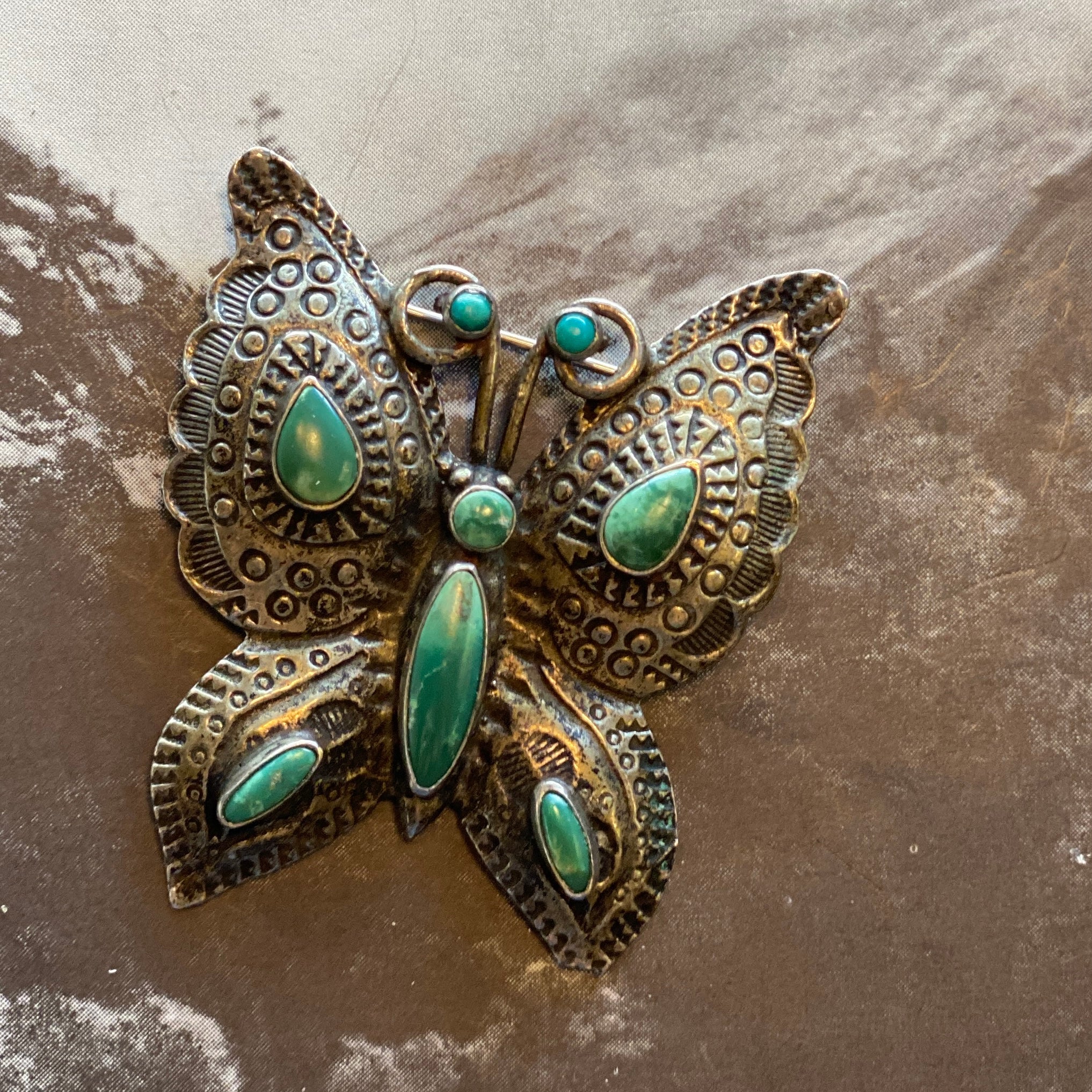 Vintage Sterling + Turquoise Butterfly Pin