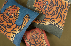 Tibetan Tiger Cushion Blue