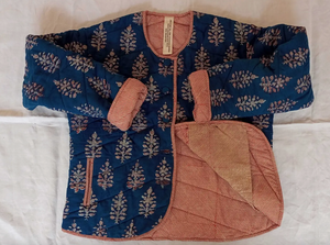 Organic Cotton Quilted Jacket - Indigo/Red