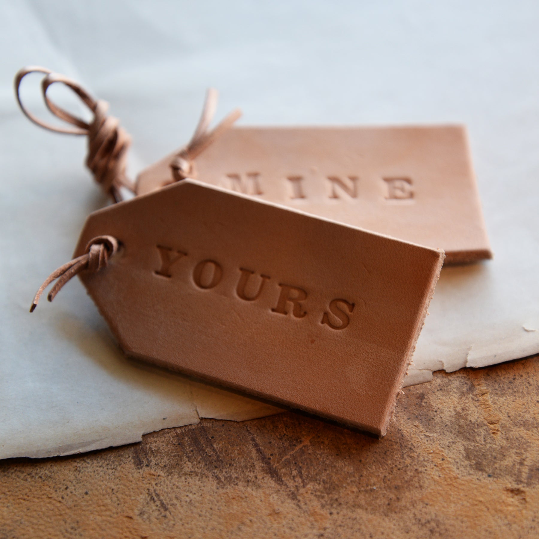 Hand Stamped Leather Luggage Tag Set